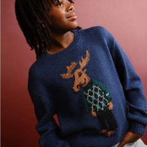 NWT Abercrombie Kids Blue Sweater with Moose Graphic Size 15/16